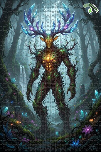 Teona Ahşap لغز فني بتصميم غابة ووحش ذو قرون كريستالية، 800 قطعة، 70×50 سم