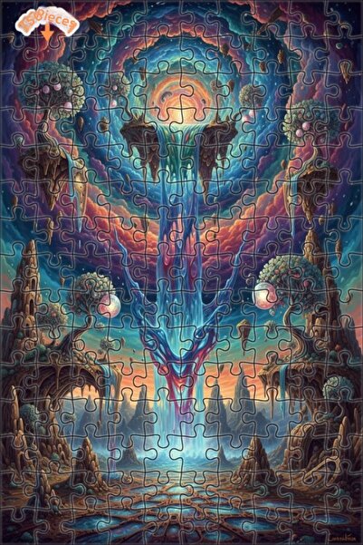 Teona Ahşap Dream Valley Waterfall Oil Painting Look Double Layer Framed Wood...