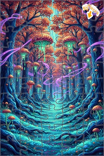 Teona Ahşap لغز خشبي مؤطر بطبقتين بمظهر لوحة زيتية لفطر الغابة السحرية 50 قطع...