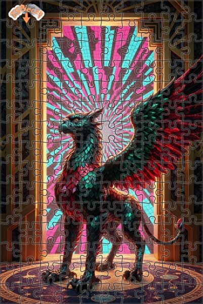 Teona Ahşap Mysterious Griffin Artwork Look Double Layer Framed Wooden Puzzle...