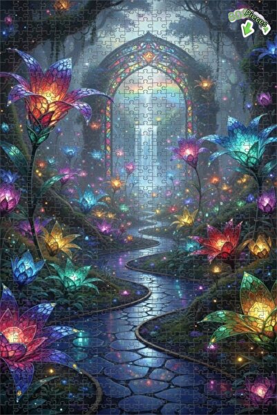 Teona Ahşap لغز خشبي مؤطر بطبقتين ملون بتصميم باب الغابة السحرية والزهور المل...