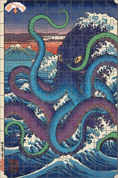 Teona Ahşap لغز خشبي بمظهر الزيت الزيتي بتصميم أمواج كراكن 150 قطعة 20×30