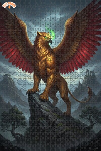 Teona Ahşap لغز خشبي مؤطر بطبقتين بمظهر لوحة زيتية لـ "غريفين الأسطوري" 500 ق...