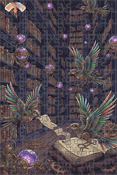 Teona Ahşap لغز خشبي مؤطر بطبقتين من مكتبة الغموض الفنية مع طائر ميكانيكي يعم...