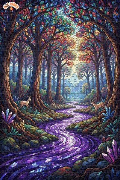 Teona Ahşap لغز خشبي مؤطر بطبقتين بمظهر فسيفساء زجاجي لجبل الغابة السحرية 500...