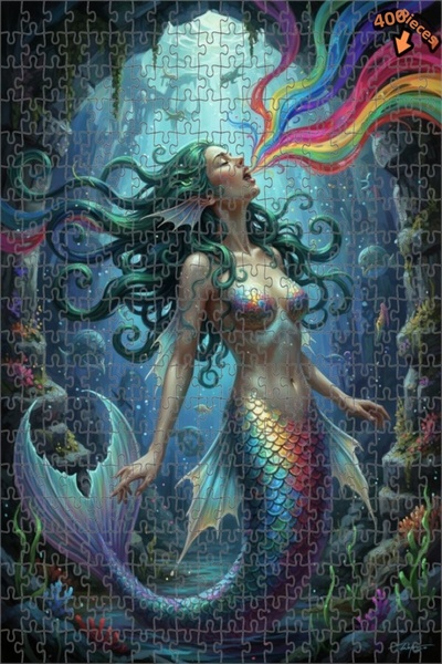 Teona Ahşap لغز خشبي بإطار مزدوج الطبقات بمظهر فني زيتية لحورية البحر قوس قزح...