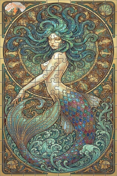 Teona Ahşap لوحة فنية لحورية البحر بمظهر لوحة زيتية، لغز خشبي بإطار مزدوج الط...