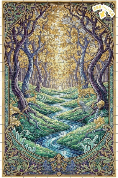 Teona Ahşap لغز خشبي مؤطر بطبقتين من فن الغابة السحرية والنهر 200 قطعة 25x35