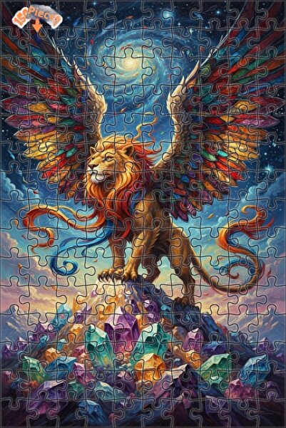 Teona Ahşap لوحة زيتية لقمة الجبل الكريستالية على شكل أسد مجنح، لغز خشبي بإطا...