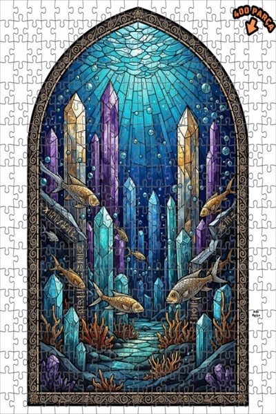 Teona Ahşap لغز خشبي مؤطر بطبقتين من الكريستال الغامض يصور عالم تحت البحر، لو...