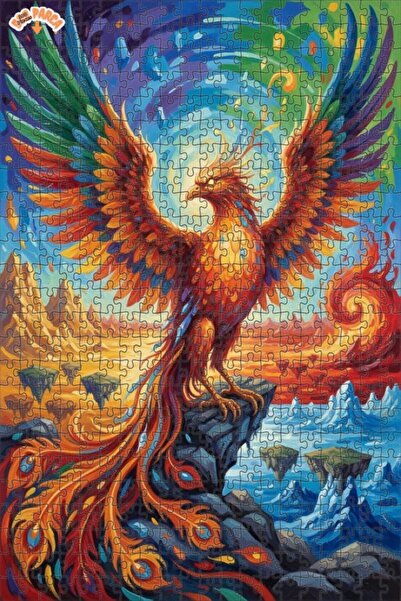 Teona Ahşap لغز خشبي رائع بإطار مزدوج الطبقات بمظهر لوحة زيتية لطائر الفينيق ...