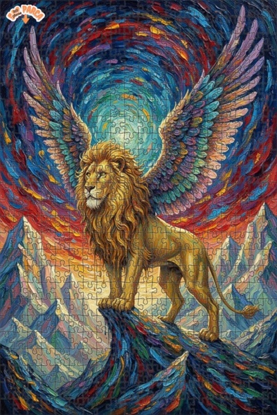 Teona Ahşap لوحة فنية خشبية مؤطرة بطبقتين على شكل أسد مجنح بمظهر لوحة زيتية 5...