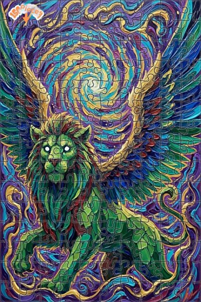 Teona Ahşap لغز خشبي على شكل أسد أخضر مجنح بمظهر لوحة زيتية 150 قطعة 20×30