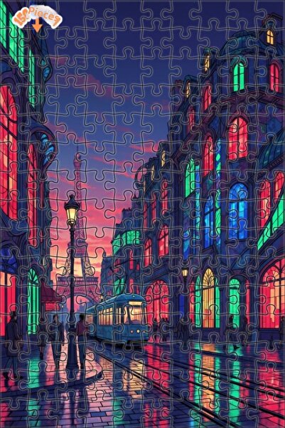 Teona Ahşap لغز خشبي بإطار مزدوج الطبقات بمظهر لوحة زيتية لأضواء باريس 150 قط...