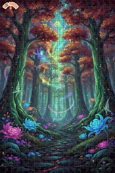 Teona Ahşap لغز خشبي مؤطر بطبقتين بمظهر لوحة زيتية لرحلة الغابة السحرية 500 ق...