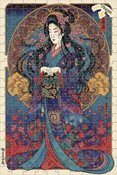 Teona Ahşap لوحة فنية غامضة لفن الغيشا، لوحة خشبية مؤطرة ذات طابقين بمظهر لوح...