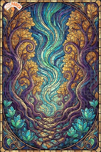 Teona Ahşap لغز خشبي بإطار مزدوج الطبقات بمظهر فسيفساء زجاجي من الغابة الغامض...