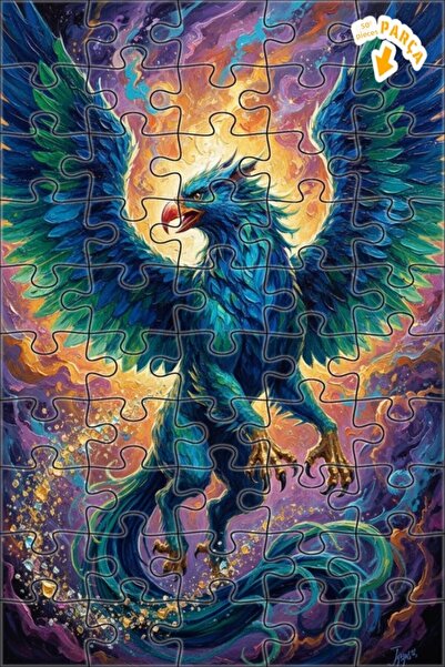 Teona Ahşap لغز خشبي مؤطر بطبقتين بمظهر لوحة زيتية لطائر الفينيق الغامض 50 قط...