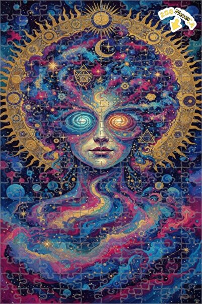 Teona Ahşap لغز خشبي بإطار مزدوج الطبقات بتصميم فني للوجه الكوني وغبار النجوم...