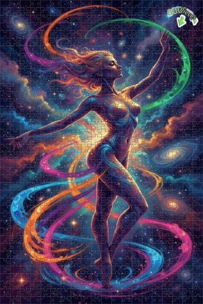 Teona Ahşap لوحة فنية حديثة بتصميم رقصة الكون، لوحة زيتية بإطار خشبي مزدوج ال...