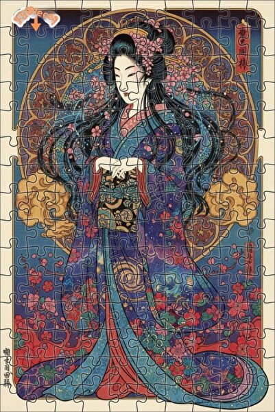 Teona Ahşap لوحة فنية غامضة لفن الغيشا، لوحة خشبية مؤطرة ذات طابقين بمظهر لوح...