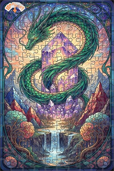 Teona Ahşap لغز خشبي مؤطر بطبقتين من فن الشلال الكريستالي للتنين الأخضر 150 ق...