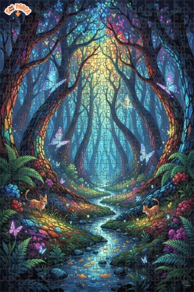 Teona Ahşap لغز خشبي بإطار مزدوج الطبقات من فوسفوس، بتصميم غابة بألوان زاهية ...