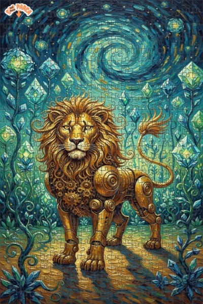 Teona Ahşap لغز خشبي مؤطر من طابقين، لوحة زيتية لغابة الأسد الميكانيكي الغامض...