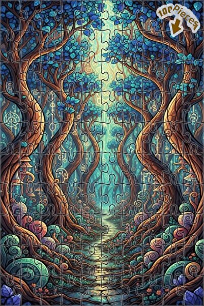 Teona Ahşap لغز خشبي مؤطر بطبقتين بمظهر لوحة زيتية لطريق الغابة السحرية 100 ق...