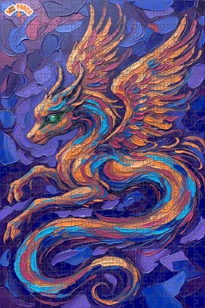 Teona Ahşap لغز خشبي على شكل تنين ذو أجنحة سحرية بمظهر لوحة زيتية 500 قطعة 50×30