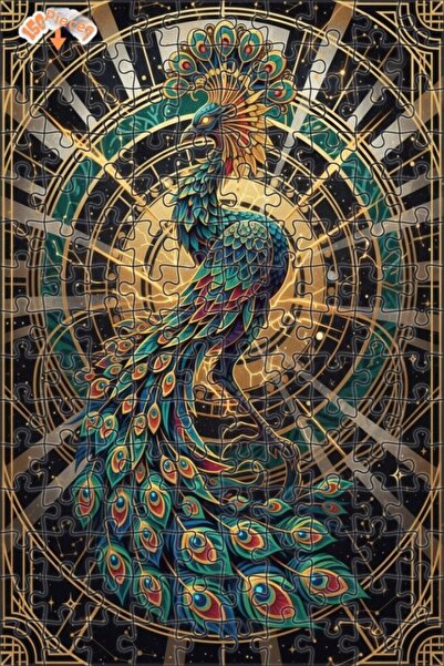 Teona Ahşap لغز خشبي مؤطر بطبقتين من فن الطاووس السحري 150 قطعة 20x30