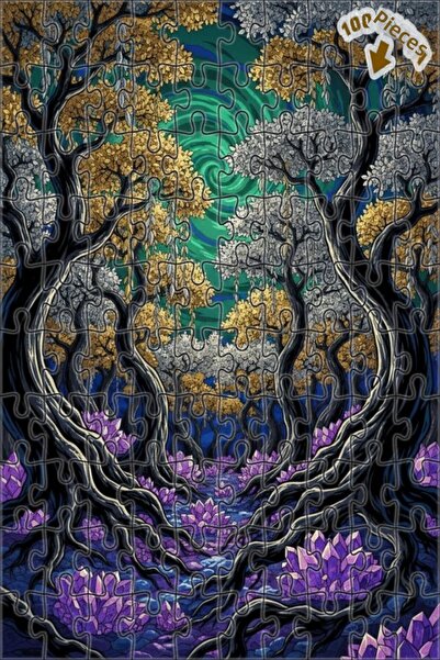 Teona Ahşap لغز خشبي مؤطر بطبقتين من الغابة الكريستالية السحرية 100 قطعة 25x25