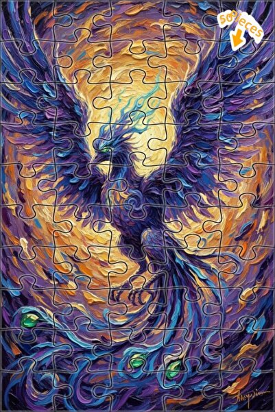 Teona Ahşap لغز خشبي مؤطر بطبقتين بمظهر لوحة زيتية لطائر الفينيق السحري 50 قط...