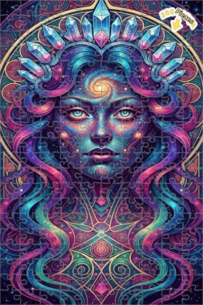 Teona Ahşap Galaxy Woman Oil Painting Look Double Layer Framed Wooden Puzzle ...