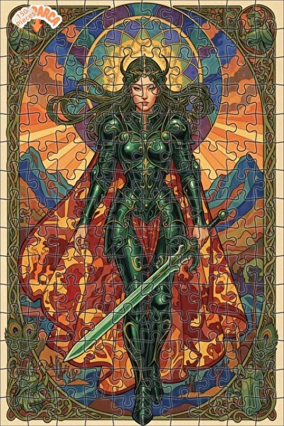 Teona Ahşap لغز خشبي مستوحى من الفن لملكة المحارب المدرعة الخضراء 150 قطعة 20x30