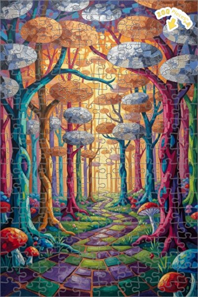 Teona Ahşap لغز خشبي بمظهر لوحة زيتية لطريق الغابة السحرية 200 قطعة 25×35