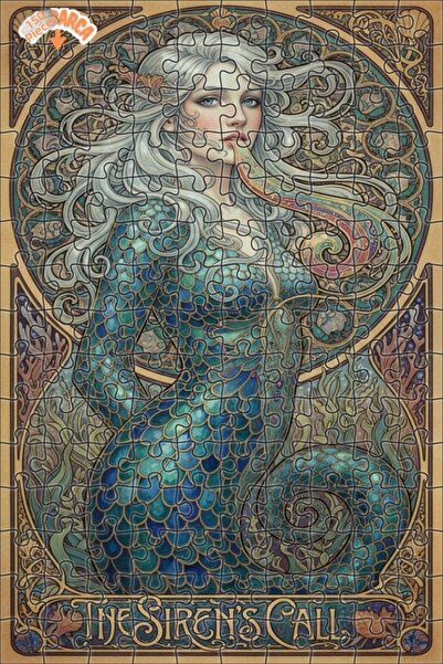 Teona Ahşap لوحة فنية بتصميم حورية البحر بمظهر لوحة زيتية، لغز خشبي بإطار مزد...