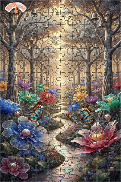 Teona Ahşap لغز خشبي بإطار مزدوج الطبقات بمظهر لوحة زيتية لفراشات الغابة الخي...