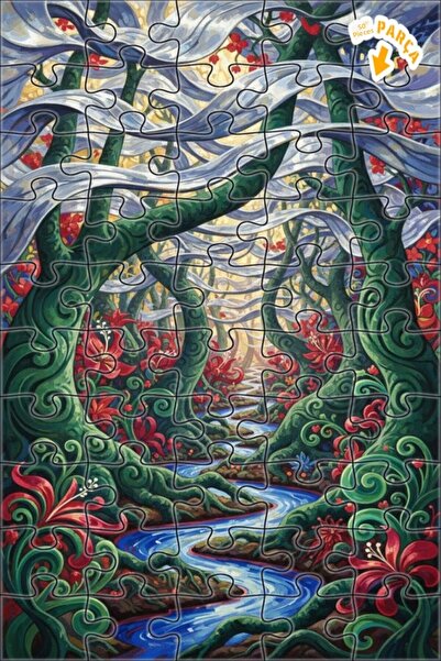 Teona Ahşap لوحة فنية لمشهد نهر الغابة الغامضة، لوحة خشبية مؤطرة بطبقتين، 50 ...