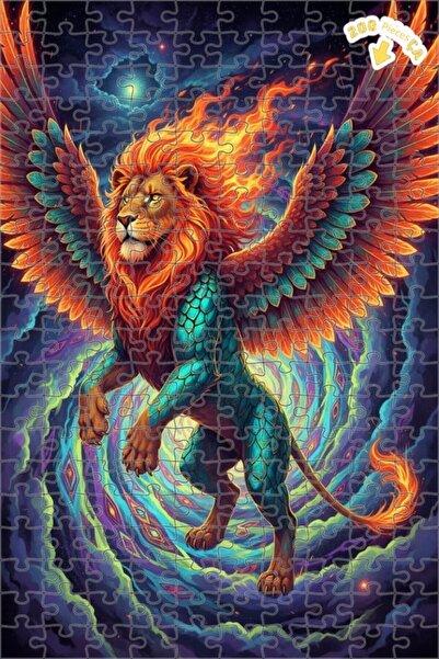 Teona Ahşap الرحلة الكونية للأسد ذو الأجنحة، فن بمظهر اللوحات الزيتية، 200 قط...