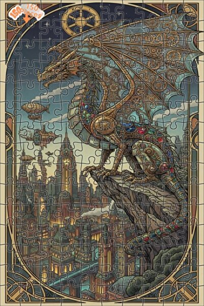 Teona Ahşap Mechanical Dragon Steampunk City Double-Decker Framed Wooden Puzz...