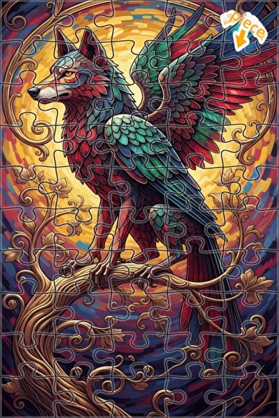 Teona Ahşap لغز خشبي مؤطر بطبقتين من فن الحكايات الخيالية لذئب ذو أجنحة 50 قط...