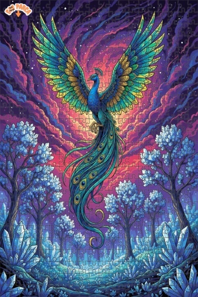 Teona Ahşap لغز خشبي مؤطر بطبقتين بتصميم غابة كريستالية على شكل طاووس مهيب 50...