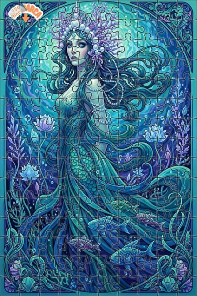 Teona Ahşap لغز خشبي بإطار مزدوج الطبقات بمظهر لوحة زيتية لحورية البحر الخيال...