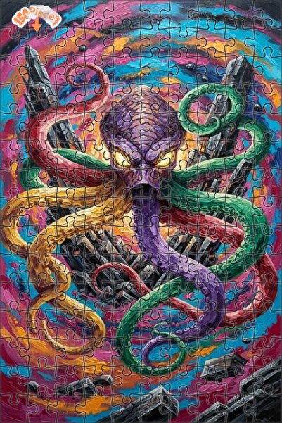 Teona Ahşap لغز خشبي بتصميم كراكن مخيف بمظهر الزيت الملون، إطار مزدوج الطبقات...