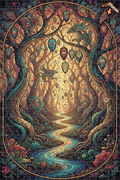 Teona Ahşap لغز خشبي مؤطر بطبقتين من ديناصورات الغابة السحرية 400 قطعة 35x35