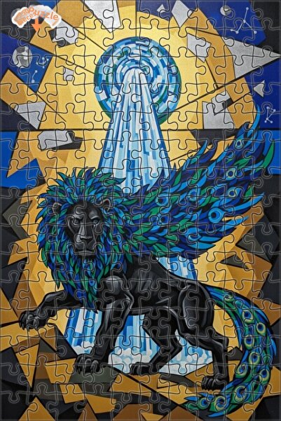 Teona Ahşap لغز خشبي مؤطر بطبقتين بتصميم فني تجريدي على شكل أسد مجنح 150 قطعة...