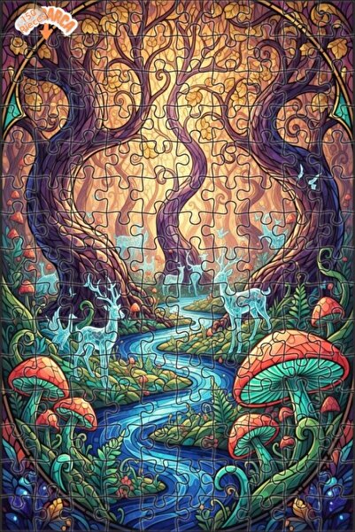 Teona Ahşap لغز خشبي مؤطر بطبقتين من فن الفسيفساء الزجاجية بتصميم الغابات الس...