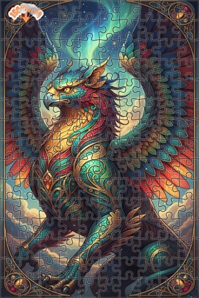 Teona Ahşap لغز خشبي رائع ذو إطار مزدوج الطبقات بمظهر خيالي على شكل جريفين ذو...