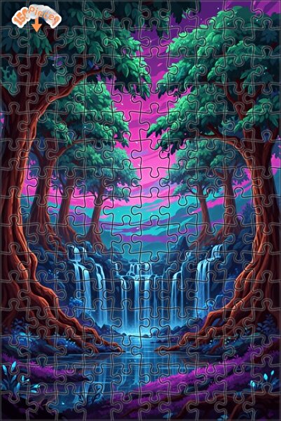 Teona Ahşap لغز خشبي مؤطر بطبقتين من شلال الغابة السحرية 150 قطعة 20x30